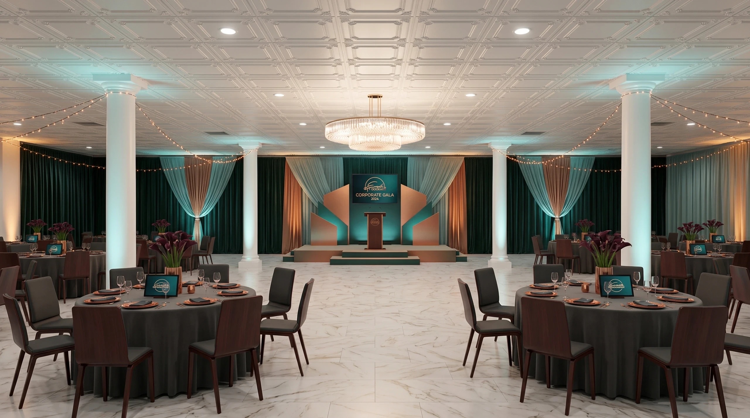 Crystal-curtain stage under AV beams